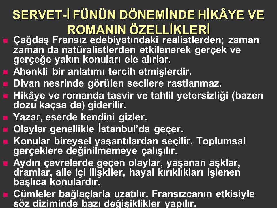 Serveti Fünun şiirinin özellikleri Slayt